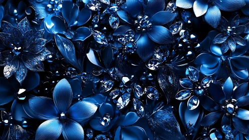 Blue Floral and Crystal Arrangement Study