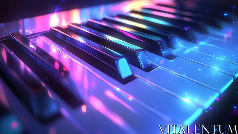 Neon starlight piano keys glowing in prismatic rhythm.