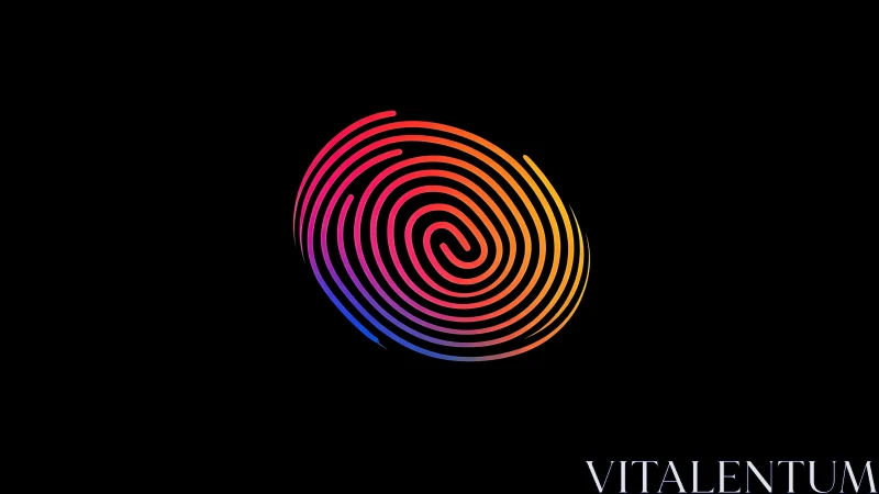 Chromatic biometric fingerprint spiral on black field.
