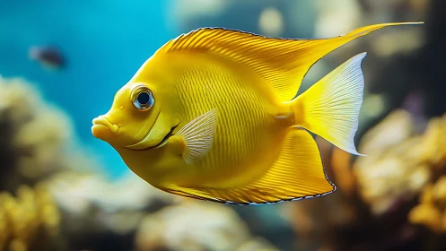 Chromatically intense yellow tang in high-fidelity reef profile.