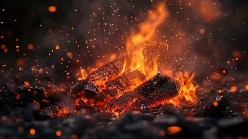 Roaring Flames Dance in Evening Glow.
