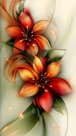 Digital flower artwork with red-orange blooms and gradient lighting effects