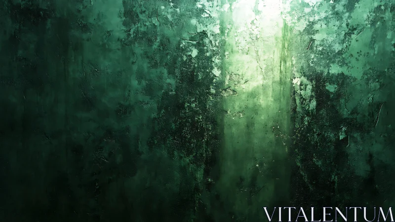 Textured green abstract wall shows vertical gradients and erosion