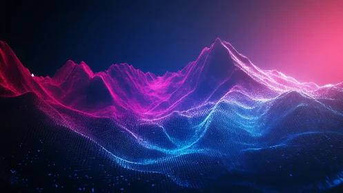 Neon data mountains rise under deep blue and magenta glow