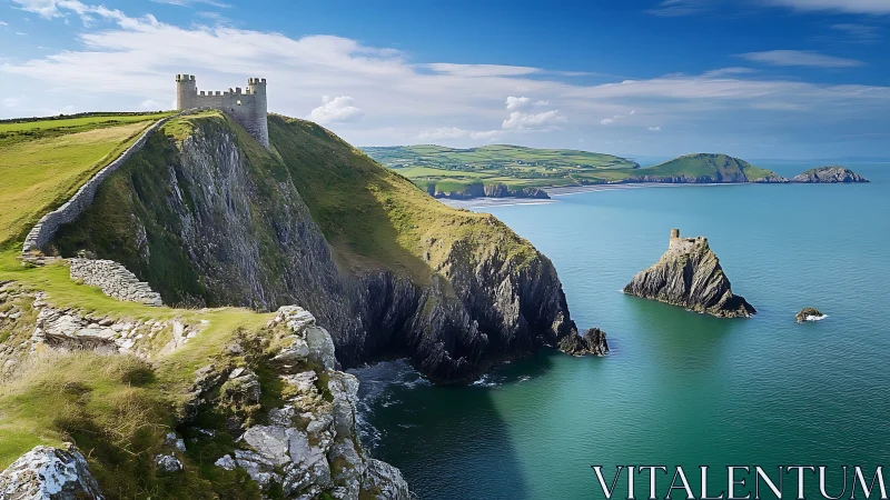 Cliff-Perched Castle Gazes Across Turquoise Depths.