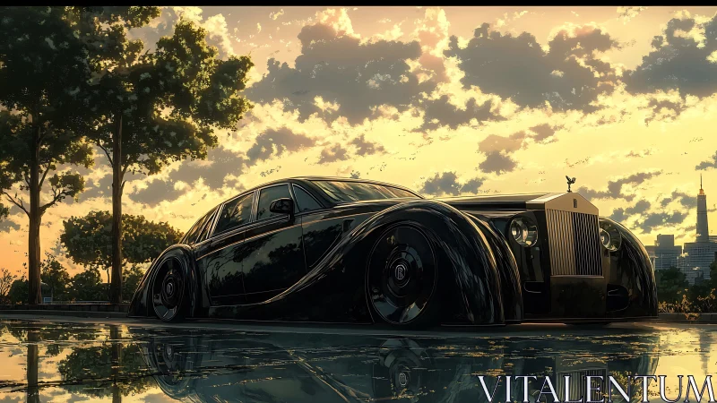 Golden hour cruise with a sleek black luxury dream car.