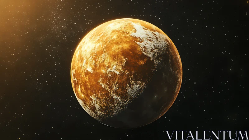 Golden rocky planet glows against deep star-filled space