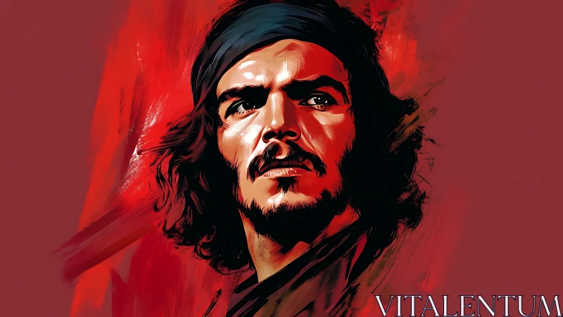 Portrait of intense bearded man on bold red background.