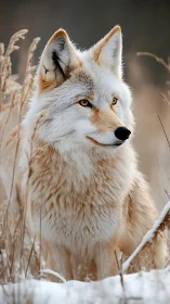 Wild canid standing in winter grassland habitat.