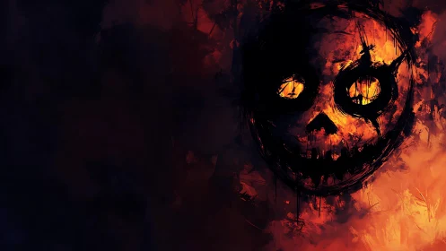 Infernal grin blazing through shadowed, chaotic darkness.