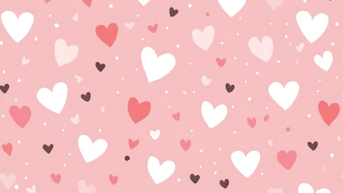 Scattered Hearts on Pink Background