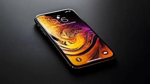 Smartphone displaying fluid gradient wallpaper with time indicator.