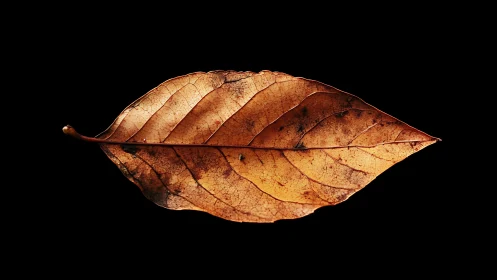 Macro study of desiccated leaf with backlit venation on black