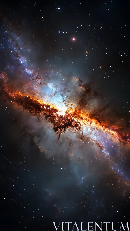 Star-splashed galactic rift glows warmly across deep space