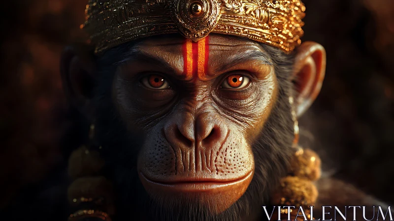 Regal monkey portrait with ornate golden crown and glare.