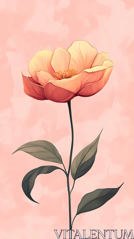 Gradient-rendered peony with chiaroscuro-modulated petals and stem foliage.