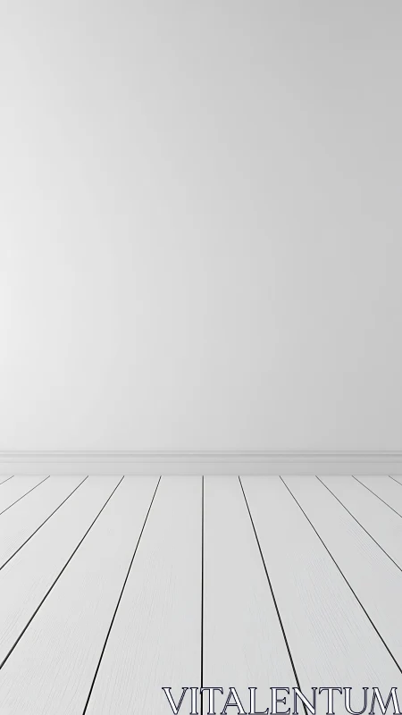 Empty white interior with wooden floor and plain wall.