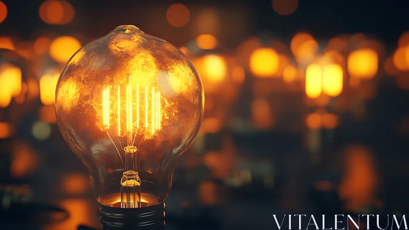 Glowing vintage light bulb casting a cozy golden warmth.
