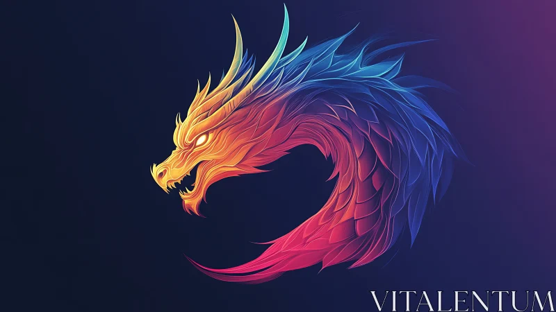 Prismatic flame-dragon coils in neon twilight silence.