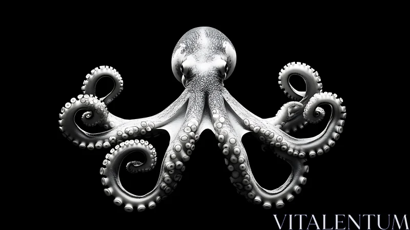 3D octopus render with dynamic curling tentacles on black.
