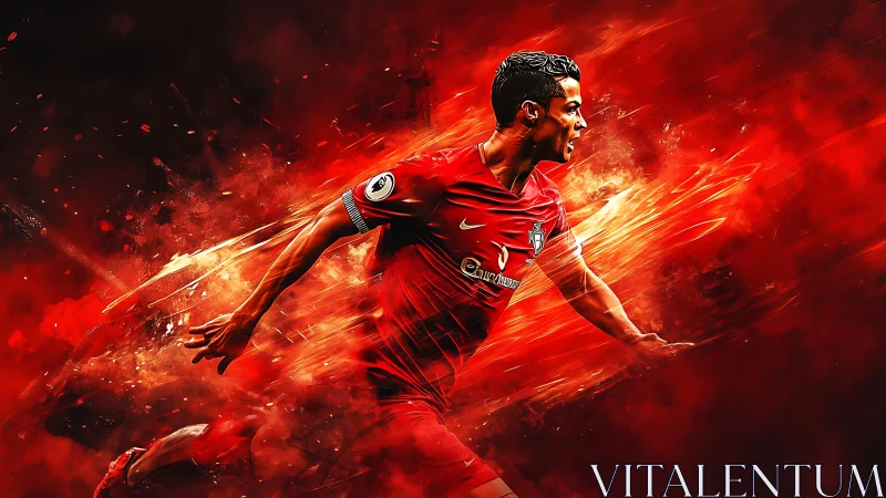 Blazing red football sprint wrapped in electric motion art.