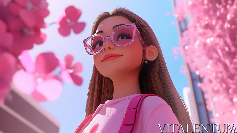 Bright city stroll with a pink loving girl in soft sunlight