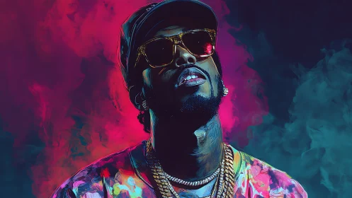 Chromatic vapor portrait with neon smoke diffusion rendering.