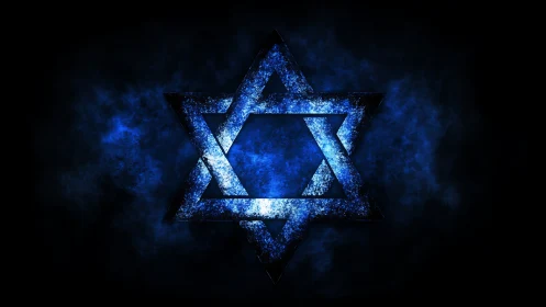 Glowing Star of David in textured electric blue nebula.