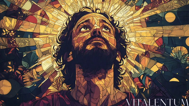 Radiant stained glass portrait captures a moment of devotion