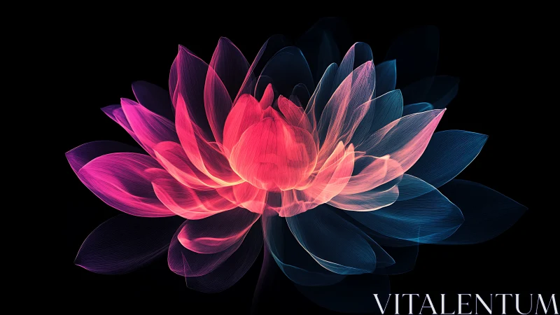 Luminous neon lotus bloom with translucent layered petals