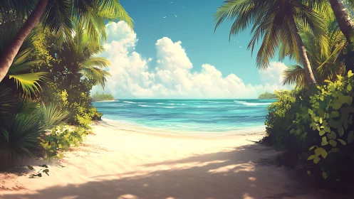 Tropical Sanctuary: Where Palm Shadows Kiss Turquoise Waters.