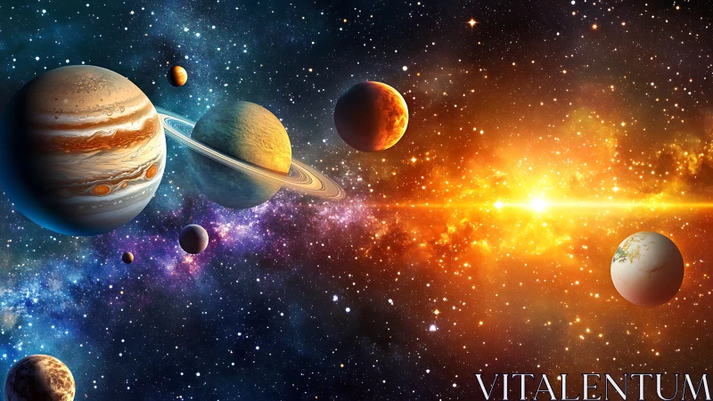 Multi-planetary system with nebular starburst and vivid gas giants