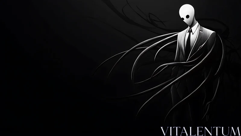 Faceless suited figure with dark tentacle-like shadows.