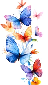Colorful watercolor butterflies on clean white background.