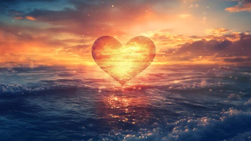 Golden Heart Sunrise Glows Above Endless Ocean Waters