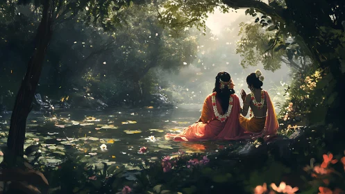 Riverbank whispers in garlands, sunlight, and quiet wonder.