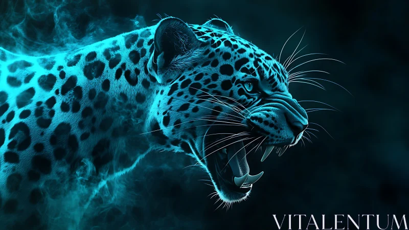 Luminescent Leopard Emerges from Neon Darkness