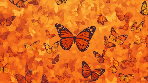 Monarch migration pattern in dense orange chromatic field.