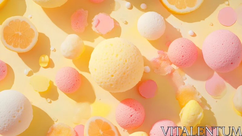 Citrus daydream orbs drift through pastel lemonade skies.