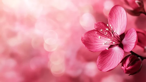 Pink Flower Petals with Stamen Detail Against Soft Background