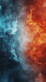Fire and Ice Collision: Where Opposing Elements Dance in Fiery Discord.