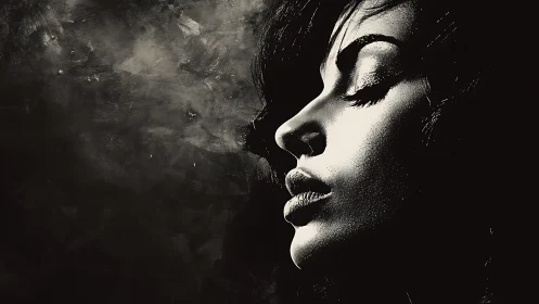 Profiled moonlight kisses sculpted shadows on quiet skin