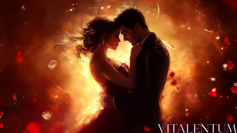 Silhouetted Lovers Embracing in Golden Light.