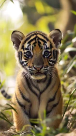 Tiny jungle monarch sits bright-eyed in soft green hush.