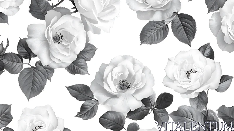 Monochromatic White Roses with Dark Foliage Pattern.