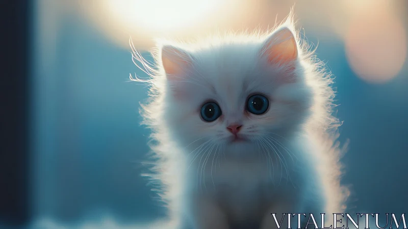 Luminous Kitten with Crystalline Eyes in Cerulean Reverie.