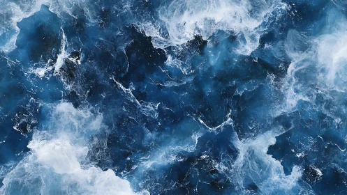 Turbulent ocean surface captures chaotic foaming wave crests