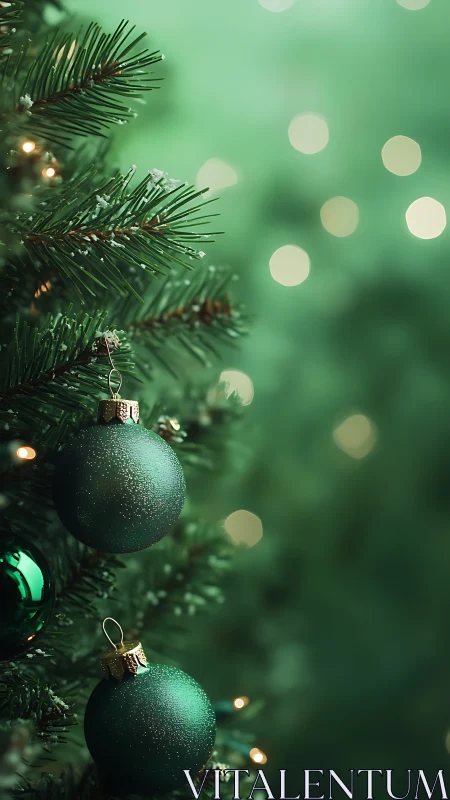 Soft green ornaments glow gently on a peaceful tree