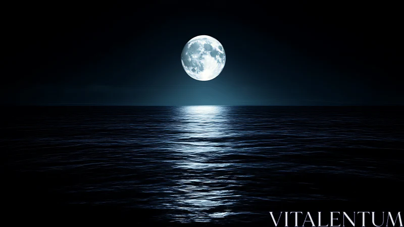 Lunar specular reflection over open ocean under black sky.