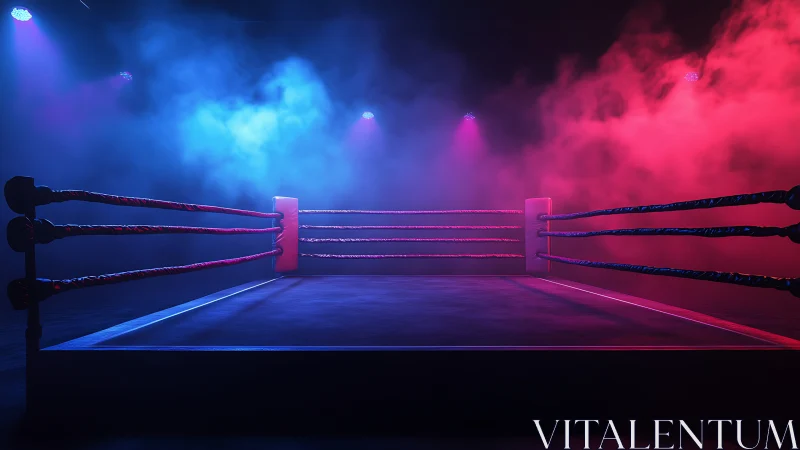 Boxing Ring with Neon Atmospheric Lighting Effect.